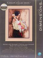 🧵 dimensions advanced counted cross stitch kit, woman with bouquet, 18 count beige aida fabric, 11 by 15 inches logo