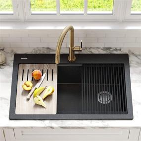 img 3 attached to Kraus KGTW2-33MBL Bellucci Metallic Black Granite Composite Sink - Includes Accessories, 33 Inch - Ideal for Drop-In Kitchen Installation