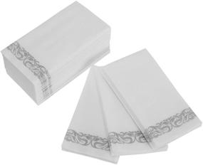 img 2 attached to Foraineam Linen-Feel Disposable Hand Towels - 100-Pack Silver Floral Paper Guest Napkins