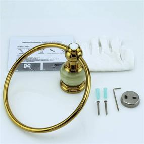 img 1 attached to 🛁 LANC Bathroom Towel Ring Hand Towel Holder for Bath and Kitchen - Durable Copper and Marble Stone Construction with Elegant Moen Style Gold Finish - Wall Mount Design, TM6506DS-QYY