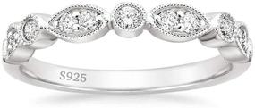 img 4 attached to 💍 925 Sterling Silver Wedding Band for Women | EAMTI Cubic Zirconia Marquise & Round Milgrain Half Eternity Stackable Ring | Size 5-10