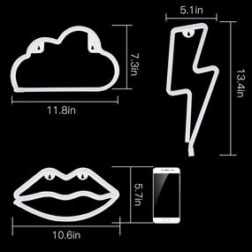 img 2 attached to 3-Pack LED Decorative Neon Night Signs - Pink Lip, Blue Cloud & Warm Lightning Shaped Neon Wall Decoration Lights with Hanging Hook Holes - LED Light Party Supplies for Weddings, Birthdays, Holidays & Home Decor