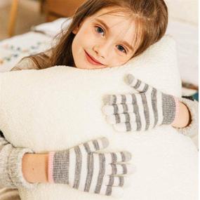 img 2 attached to 🧤 Stay Warm and Connected: accsa Kid Boy Girl Winter Neon Stripe Touch Screen Tech Magic Glove 3pc Set