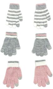 img 4 attached to 🧤 Stay Warm and Connected: accsa Kid Boy Girl Winter Neon Stripe Touch Screen Tech Magic Glove 3pc Set