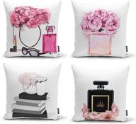🌸 ysahome pink flowers digital print pillow cover: queen perfume cushion cover set - book and vase decor throw pillow case - fancy theme decorative accent pillow, 18x18 inches (set of 4) logo