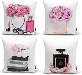 img 4 attached to 🌸 Ysahome Pink Flowers Digital Print Pillow Cover: Queen Perfume Cushion Cover Set - Book and Vase Decor Throw Pillow Case - Fancy Theme Decorative Accent Pillow, 18x18 Inches (Set of 4)