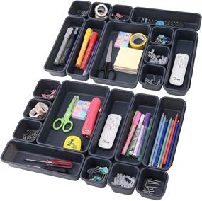 img 4 attached to 22-Piece Dark Grey Desk Drawer Organizers - Interlocking Storage Trays in 3 sizes for Office, Bathroom, Kitchen - Multi-Purpose Junk Drawer Organizer