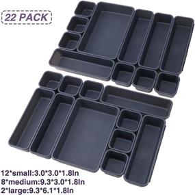 img 1 attached to 22-Piece Dark Grey Desk Drawer Organizers - Interlocking Storage Trays in 3 sizes for Office, Bathroom, Kitchen - Multi-Purpose Junk Drawer Organizer