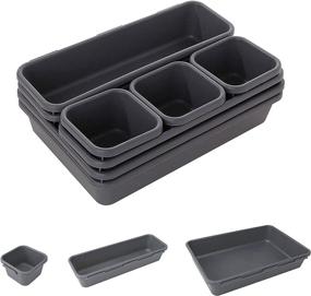 img 3 attached to 22-Piece Dark Grey Desk Drawer Organizers - Interlocking Storage Trays in 3 sizes for Office, Bathroom, Kitchen - Multi-Purpose Junk Drawer Organizer