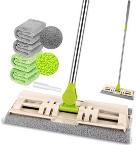 img 4 attached to 🧹 Versatile Microfiber Mop for Hardwood Floors - 4 Reusable Pads Included, Ideal for Dry/Wet Cleaning on Laminate/Tile Surfaces, Enhanced Handle Flat Mop with Bonus Dirt Removal Scrubber