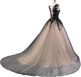 img 3 attached to 🖤 Kivary Gothic Gray Tulle Long Black Lace Sheer Bateau Prom Wedding Gowns