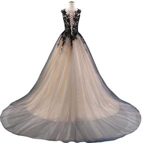 img 2 attached to 🖤 Kivary Gothic Gray Tulle Long Black Lace Sheer Bateau Prom Wedding Gowns