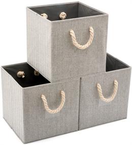 img 4 attached to 🗄️ EZOWare Gray Storage Shelves Cube Bins: Collapsible 13x13x13 inch Organizer with Cotton Rope Handle for Efficient Storage Solution
