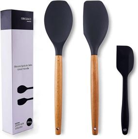 img 4 attached to 🍳 ORIGRACE Silicone Spatulas Set for Nonstick Cookware, Gray, Wooden Handle Rubber Spatulas, Kitchen Cooking Spoon Utensils Set, Non-Stick Baking and Mixing Scraper, Heat Resistant Silicon Spatula Sets