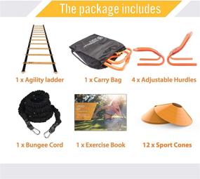 img 3 attached to Premium Speed Training Set - Agility Ladder, Bungee Resistance Cord, Adjustable Hurdles, Sport Cones, Exercise Folder - Enhance Acceleration & Speed