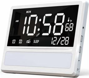 img 4 attached to Enhance Bedroom Organization with SICSMIAO Large Digital Alarm Clock Radio for Bedroom, 8'' Dimmable Calendar Day Clock, FM Radio, Night Light, 12/24H, USB Charger Ports (White)