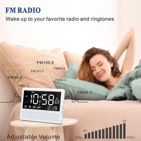 img 2 attached to Enhance Bedroom Organization with SICSMIAO Large Digital Alarm Clock Radio for Bedroom, 8'' Dimmable Calendar Day Clock, FM Radio, Night Light, 12/24H, USB Charger Ports (White)