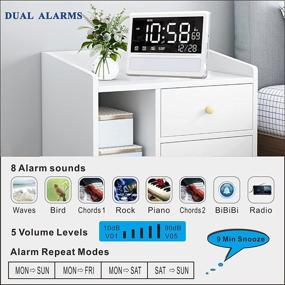 img 1 attached to Enhance Bedroom Organization with SICSMIAO Large Digital Alarm Clock Radio for Bedroom, 8'' Dimmable Calendar Day Clock, FM Radio, Night Light, 12/24H, USB Charger Ports (White)