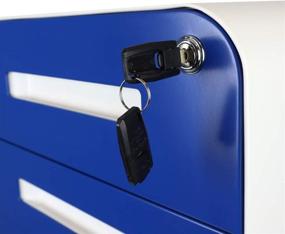 img 2 attached to 💙 Bindertek Glide Steel 3-Drawer Locking Mobile File Cabinet - Letter/Legal Size - Blue (Assembled)