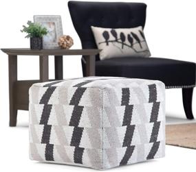 img 3 attached to 🛋️ SIMPLIHOME Heath Square Pouf, Black, Grey, White Patterned Hand Woven Cotton Upholstery, Ideal for Living Room, Bedroom, Kids Room - Transitional, Modern Design