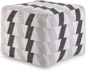 img 4 attached to 🛋️ SIMPLIHOME Heath Square Pouf, Black, Grey, White Patterned Hand Woven Cotton Upholstery, Ideal for Living Room, Bedroom, Kids Room - Transitional, Modern Design