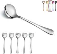 🥄 stainless steel round soup spoons - set of 6, kyraton dinner spoon table spoon, dishwasher safe silverware logo