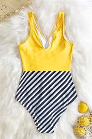 img 2 attached to 👙 CUPSHE Women's Yellow V Neck and Striped Bottom One Piece Swimsuit: Trendy & Flattering Swimwear for Women