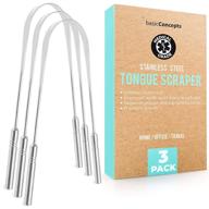 👅 medical grade stainless steel tongue scraper (3 pack) for fresh breath - reduce bad breath with metal tongue cleaners logo