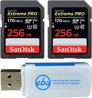 sandisk 256gb sdxc extreme pro memory card twin set (sdsdxxy-256g-gn4in) 4k v30 uhs-i class 10 bundle with (1) everything but stromboli combo reader logo