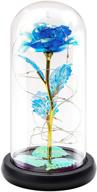 🌹 enchanting glass rose flower gift: led-lit christmas rose for women, preserved flowers in glass dome - night bedroom décor, perfect for mom, anniversary, birthday, wedding (blue) logo