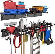 torack heavy duty steel racks - garage storage organizer systems with wall mount overhead shelving, 6-pack 12'' double hooks, and 48''x 7'' floating shelves - supports up to 1200ibs logo