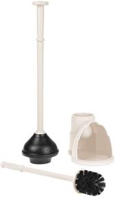 img 2 attached to mDesign Slim Compact Bathroom Toilet Bowl Brush and Plunger Combo Set with Storage Holder - Sturdy, Heavy Duty, Deep Cleaning - Cream/Beige, Covered Brush