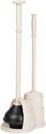 mdesign slim compact bathroom toilet bowl brush and plunger combo set with storage holder - sturdy, heavy duty, deep cleaning - cream/beige, covered brush logo