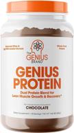 🍫 гейнер genius protein powder - смесь на основе молока и яичного белка, полученных от коров, пасущихся на траве, для набора сухой мышечной массы у мужчин и женщин. | природный продукт после тренировок для восстановления мышц, шейк с шоколадным вкусом. логотип