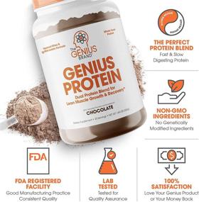 img 2 attached to 🍫 Гейнер Genius Protein Powder - смесь на основе молока и яичного белка, полученных от коров, пасущихся на траве, для набора сухой мышечной массы у мужчин и женщин. | Природный продукт после тренировок для восстановления мышц, шейк с шоколадным вкусом.