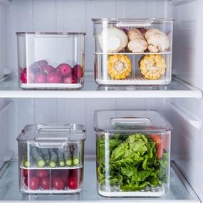 img 3 attached to 🍎 elabo Fridge Produce Saver Food Storage Containers - 3 Piece Stackable Organizer Set with Lids and Drain Tray for Vegetables, Fruits, and Berries