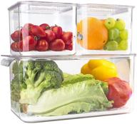 🍎 elabo fridge produce saver food storage containers - 3 piece stackable organizer set with lids and drain tray for vegetables, fruits, and berries логотип