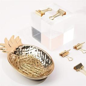 img 2 attached to 🍍 Gold Pineapple Desktop Organizer Set: Cute Binder Clips, Paper Clips, and Jewelry Tray for Desk Accessories and Home Decor