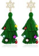 🌲 bohemian dangle drop green earrings: lightweight christmas tree tassel beaded earrings for women girls - twined with colored beads – perfect gift logo