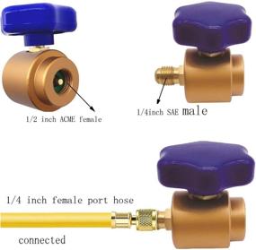 img 3 attached to 🔍 Self-Sealing R134a Can Tap Valve with Tank Adapter for AC Recharge | AC Valve Refrigerant Dispenser Bottle Opener compatible with 1/2’’ Acme to 1/4’’ SAE A/C Car Air Conditioner Charging Hose in Gold