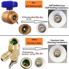 img 2 attached to 🔍 Self-Sealing R134a Can Tap Valve with Tank Adapter for AC Recharge | AC Valve Refrigerant Dispenser Bottle Opener compatible with 1/2’’ Acme to 1/4’’ SAE A/C Car Air Conditioner Charging Hose in Gold