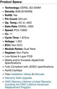 img 2 attached to 🚀 OWC 8GB модуль памяти PC3-12800 DDR3L 1600 МГц SO-DIMM 204 контакта CL11 для обновления iMac, Mac Mini и MacBook Pro - совместим и оптимизирован для высокой производительности