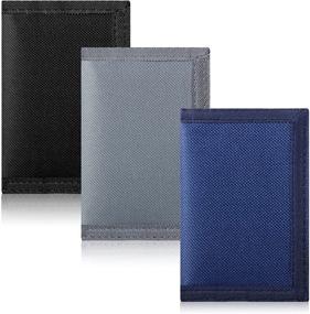 img 2 attached to 👛 3-Piece Canvas Trifold Wallet Set for Boys and Girls - Sports Wallets with Magic Sticker & Zipper Pocket for Kids and Teens, in Black, Gray, Navy Blue, Classic Style