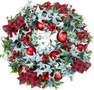 🎄 mtsce window wreath christmas decor: ivy garland with red berries & ribbon - festive front door indoor/outdoor wall decoration - 18 in logo