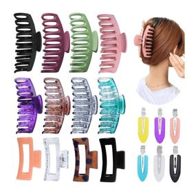 img 4 attached to 💇 12 Pack Large Hair Claw Clips with Matte Non-slip Material - Strong Hold Hair Accessories for Women and Girls, Ideal for Thin or Thick Hair, Includes 6 Pack Small Hairpin