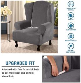 img 1 attached to 🪑 Super Stretch Stylish Furniture Cover: Wingback Chair Slipcover in Durable Soft Velvet Plush – Machine Washable & Skid Resistant (Grey)