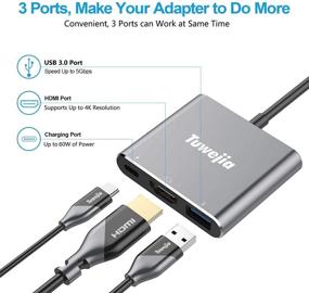 img 3 attached to 🔌 Tuwejia USB 3.1 Gen 1 Thunderbolt 3 to HDMI 4K Video Converter/USB 3.0 Hub Port PD Quick Charging Port with Large Projector Support
