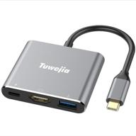 🔌 tuwejia usb 3.1 gen 1 thunderbolt 3 to hdmi 4k video converter/usb 3.0 hub port pd quick charging port with large projector support logo