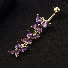 img 1 attached to 🦋 Stunning Triple Butterfly Surgical Steel Belly Button Ring with CZ Gemstones - JAJAFOOK