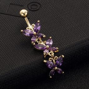 img 2 attached to 🦋 Stunning Triple Butterfly Surgical Steel Belly Button Ring with CZ Gemstones - JAJAFOOK